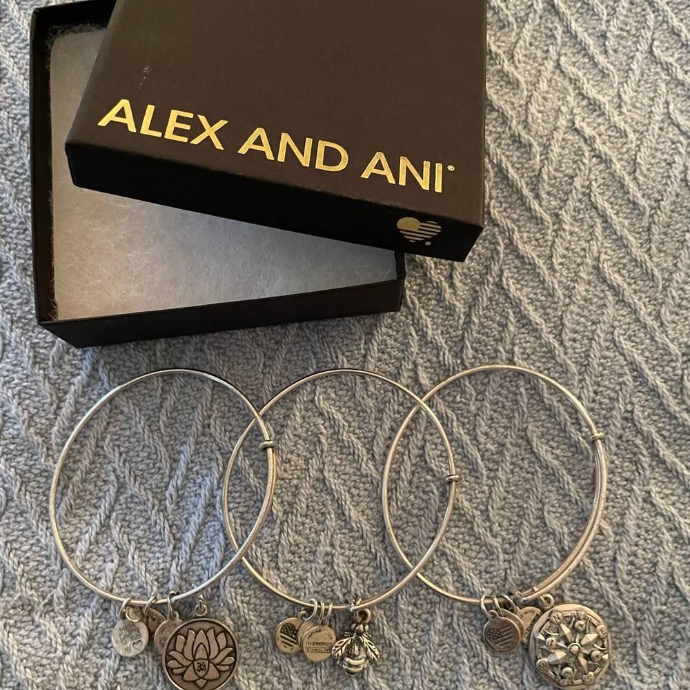 Set of 3 ALEX and ANI Silver-toned charm bracelets